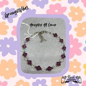 Amethyst All Cancer Awareness Charm - Handcrafted Austrian Beads Bracelet